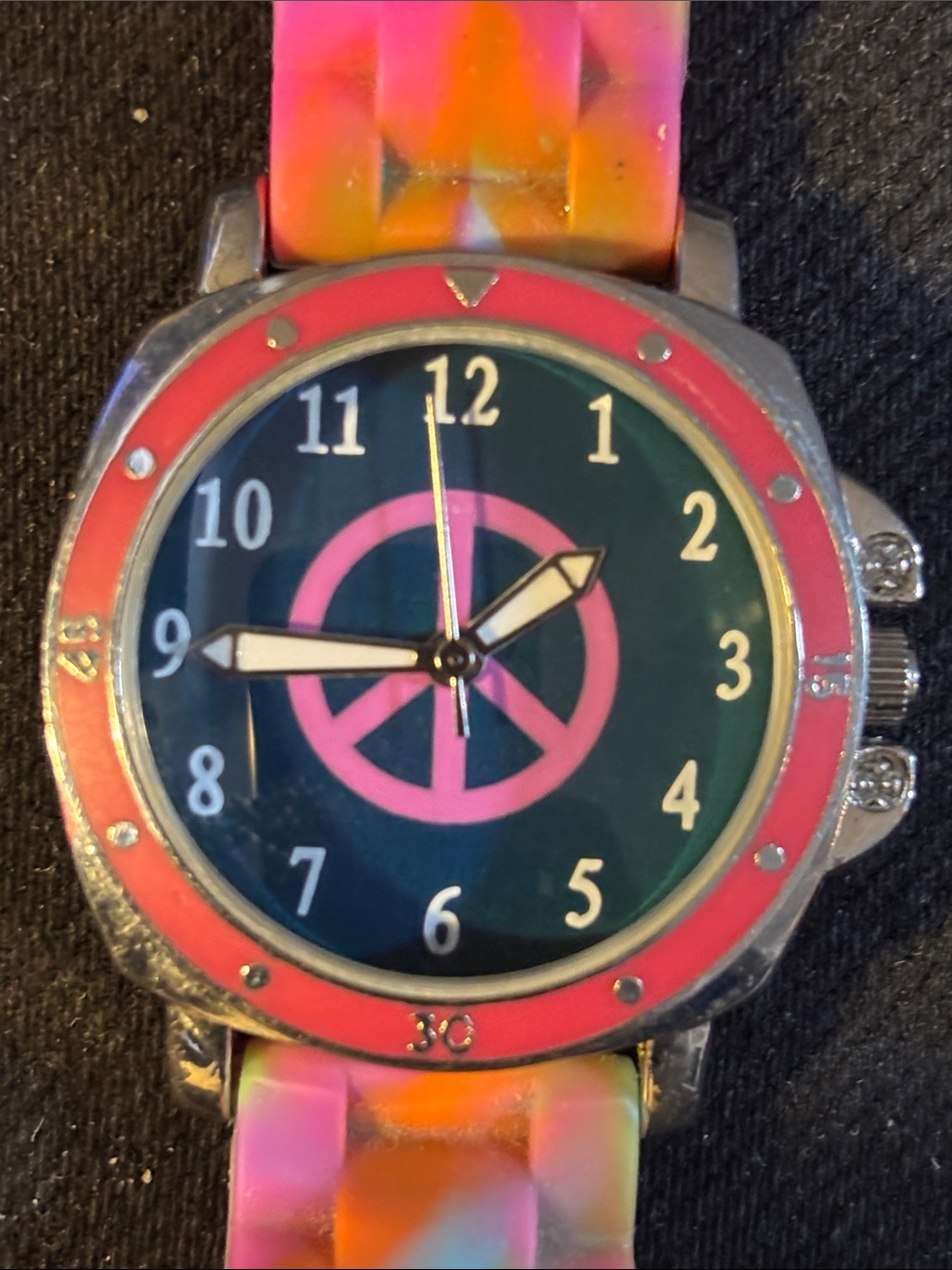 Multicolor Women's Silicone Strap Watch with Pink Peace Dial